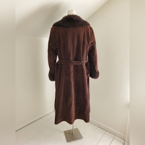 Vintage A&F Originals New York Brown Suede Penny Lane Full Length Overcoat - Picture 8 of 11